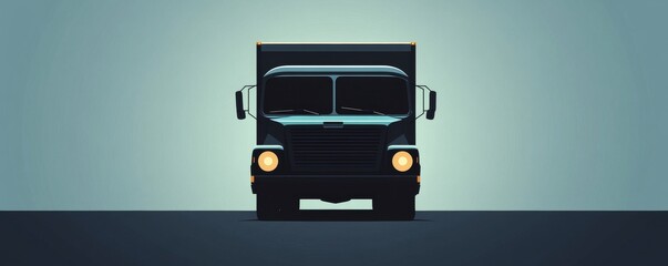 Wall Mural - Delivery truck standing idling with headlights on