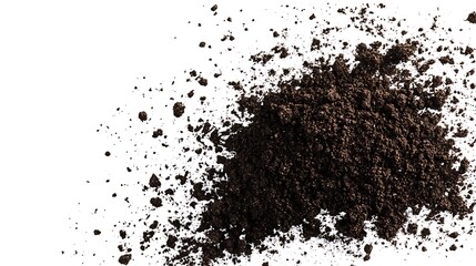 Flying dirt and soil scattered on white background 