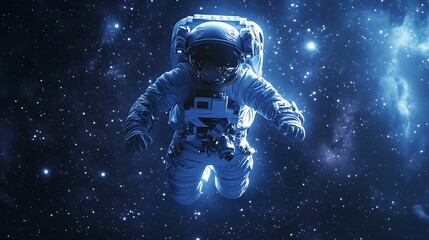 Wall Mural - Astronaut floating in space against a starry backdrop.