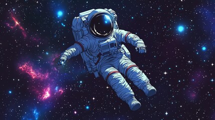 Wall Mural - Astronaut floating in space with nebula and stars in the background.