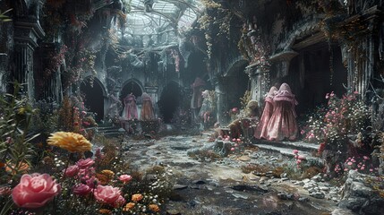 Wall Mural - Overgrown Gothic Ruins: A Dreamlike Fantasy