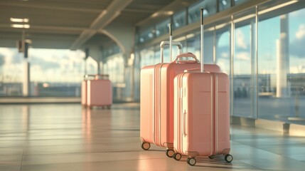 Pink Suitcases in an Airport