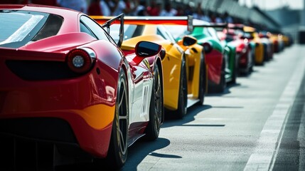 Race Cars Lined Up On Starting Grid