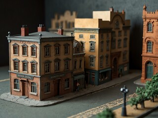 Paper model of a town street.