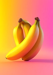 Wall Mural - Three ripe yellow bananas arranged in a cluster against a vibrant gradient background.