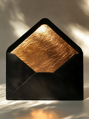 Wall Mural - Black envelope with gold lining in sunlight