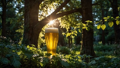 Poster - Pilsner in a garden with light shining through trees.