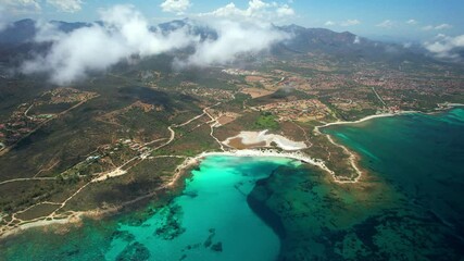 Poster - Sardegnia island nature scenery and best beaches. Aerial drone panoramic view of beautiful Isuledda beach from above. Italy summer holidays
