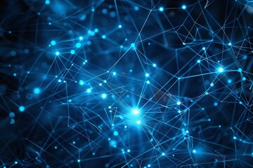 Fototapete - A vibrant network of blue nodes and lines illustrates complex data connections, creating an engaging visual that represents advanced technology and communication.