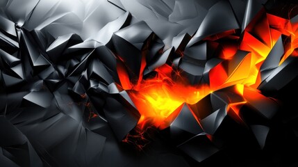 Poster - A vibrant orange flame emerges through fractured black surfaces, creating a dramatic visual effect. The textures suggest movement and depth, enhancing the intense contrast of color and form