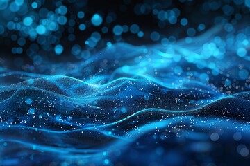 Poster - The scene captures tranquil blue waves adorned with glistening particles, evoking a calm underwater environment filled with soothing energy at night.