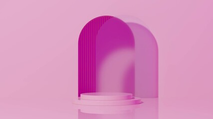 Poster - 3D rendering image of pink circular pedestal in bright studio