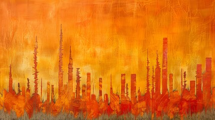 Sticker - Abstract Cityscape Painting - Sunset Skyline with Golden Hour Hues