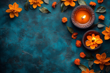 Diwali festival background, Rangoli, bright colors, top view 