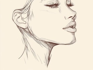 Minimalist line art of a woman's face with closed eyes in profile view