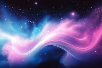 A cosmic, ethereal landscape of swirling clouds in vibrant pink and blue hues, nebulas of glowing energy forming an abstract scene of celestial wonder and surreal beauty
