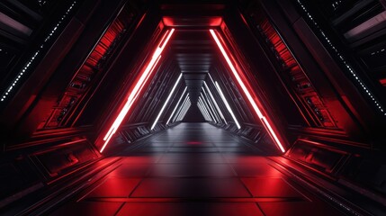 Red and White Neon Lights in a Futuristic Corridor