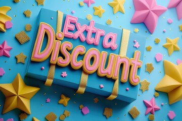 Wall Mural - Playful Extra Discount Text with Colorful Confetti Decorations