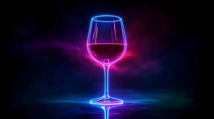 Poster - A luminous wine glass glowing in neon colors against a dark background, creating a vibrant and modern aesthetic.