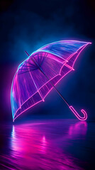 Poster - A vibrant neon umbrella reflecting colorful lights in a dark setting, creating a stunning visual contrast and atmosphere.