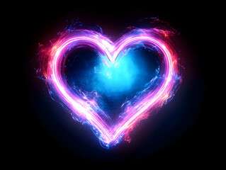 Wall Mural - Vibrant heart shape with glowing pink and blue lights, perfect for themes of love, romance, and affection.
