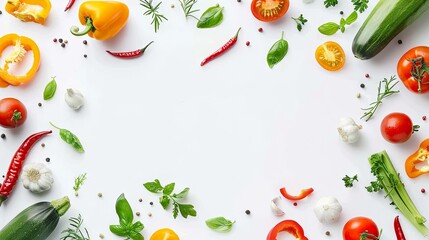 Frame of vegetables on isolated background