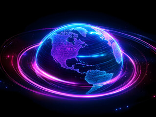 Poster - A vibrant digital representation of Earth with neon glowing effects. Perfect for futuristic or technology-themed projects.