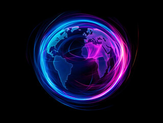 Poster - A vibrant digital globe illuminated with colorful light trails, symbolizing connection and global communication in a modern world.