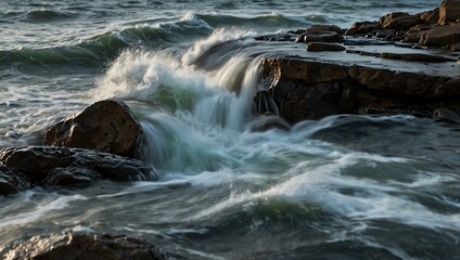 Smooth rock with water pouring over it—rough waters.