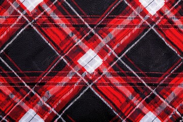 Poster - A close-up view of a red and black plaid shirt, suitable for use in fashion or lifestyle photography