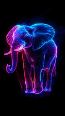 Poster - A vibrant neon elephant design with glowing colors on a dark background, ideal for digital art and creative projects.