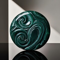 Poster - Beautifully Crafted Green Malachite Orb Reflecting Light in a Modern Interior Setting