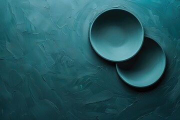 Poster - Two blue bowls sit on a blue surface