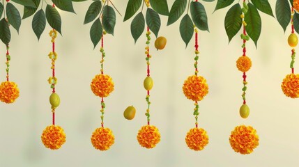 Poster - A colorful bouquet of flowers is hung from the branches of a tree, adding a touch of natural beauty to any scene
