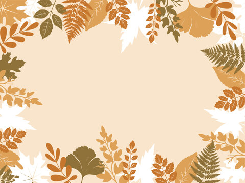 Minimal vintage autumn beige background with colorful dry leaves frame and empty copy space. Social media autumn banner. Flat vector illustration. Perfect banner, poster, flyer, cover background
