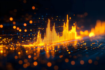 Poster - Abstract digital waveform with vibrant orange colors and glowing particles against a dark background, representing data visualization.