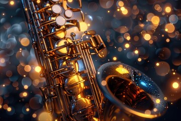 Poster - A close-up shot of a saxophone with colorful lights in the background, perfect for music-related or creative projects