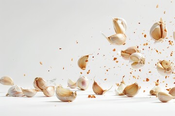 Poster - Fresh garlic cloves on a clean white surface