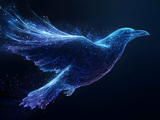 Poster - A stunning digital representation of a bird in flight, showcasing vibrant colors and sparkling effects against a dark background.
