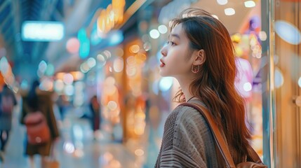Poster - A woman stands outside a storefront, admiring the displayed items