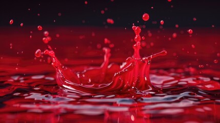 Poster - A close-up shot of red liquid splashing on a black surface