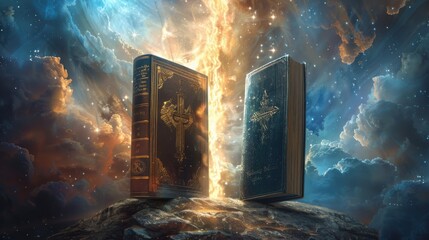 Wall Mural - A book is open on a rock in the sky