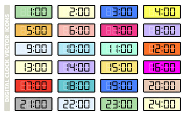 Poster - Digital Clock vector infographic icon time colorful stopwatch timekeeper 24 hours alarm timer on transparent background