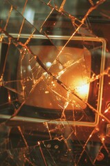 Aufkleber - A broken TV sits atop a table