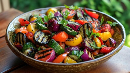 Grilled Vegetables in a Bowl with Parsley.