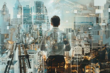 Poster - A person standing in front of a city skyline