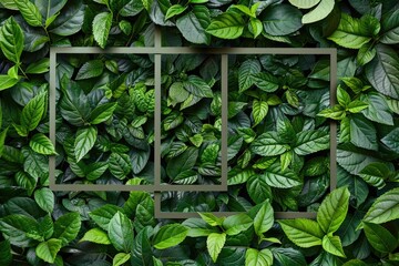 Poster - A decorative picture frame surrounded by lush green leaves