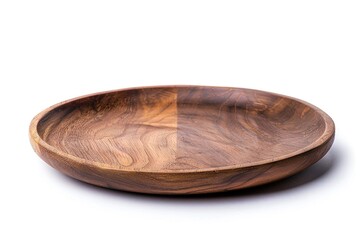 Sticker - A wooden bowl sits on a clean white surface, perfect for serving or displaying small items