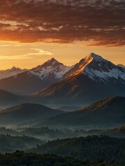 Canvas Print - Sunrise over a mountain range