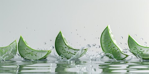 Poster - Fresh cucumber slices slipping into water, great for food and drink photography or as a metaphorical representation of something being washed away